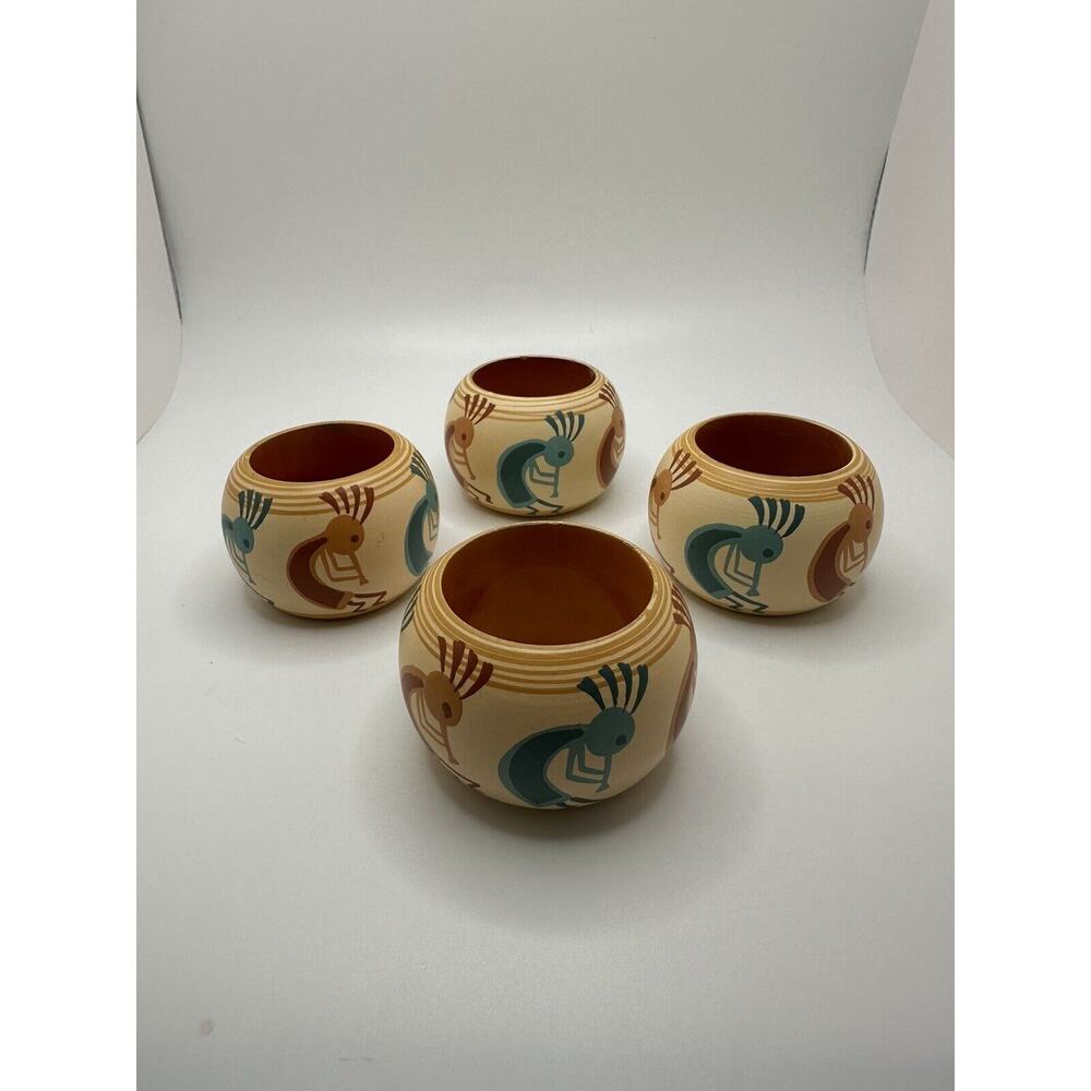 Vintage Wooden Kokopelli Napkin Rings Set Of 4 Southwestern Aztec Table Decor